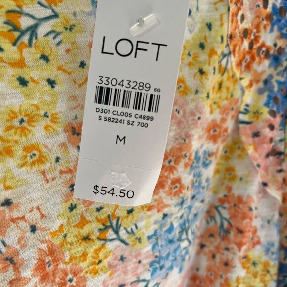 NWT Ann Taylor LOFT 🌸🌼 Floral Cotton Flutter Sleeve -Tee Shirt Size Medium - Picture 9 of 14